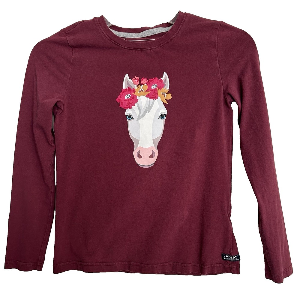 Ariat Flower Crown Girl's T-Shirt –‎ Size S/8 – Purple Long Sleeve Horse Graphic